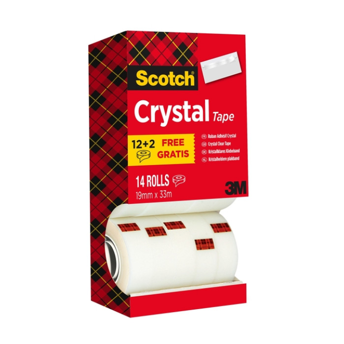 Plakband Scotch Crystal 600 19mmx33m transparant 12+2 gratis