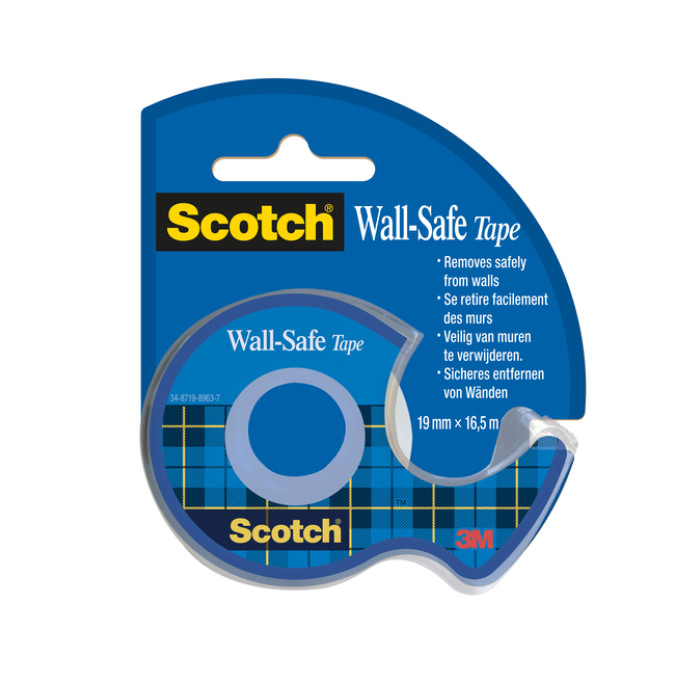 Plakband Scotch 19mmx16.5m Wall Safe + handdispenser