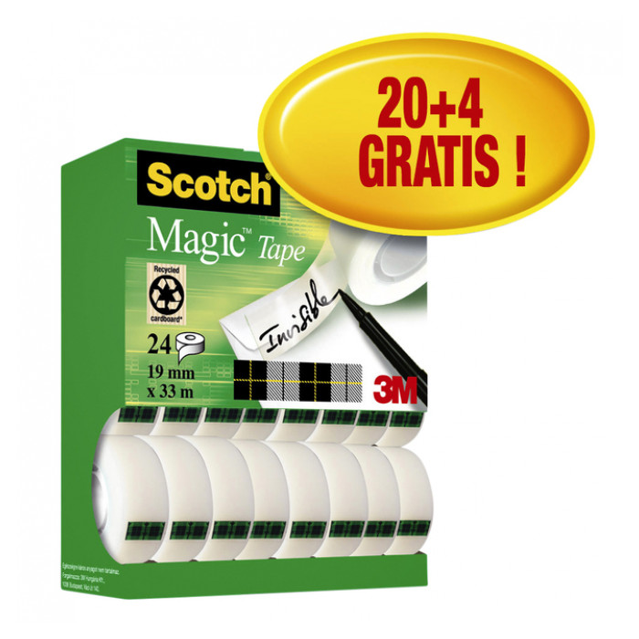 Plakband Scotch Magic 810 19mmx33m onzichtbaar mat 20+4 gratis