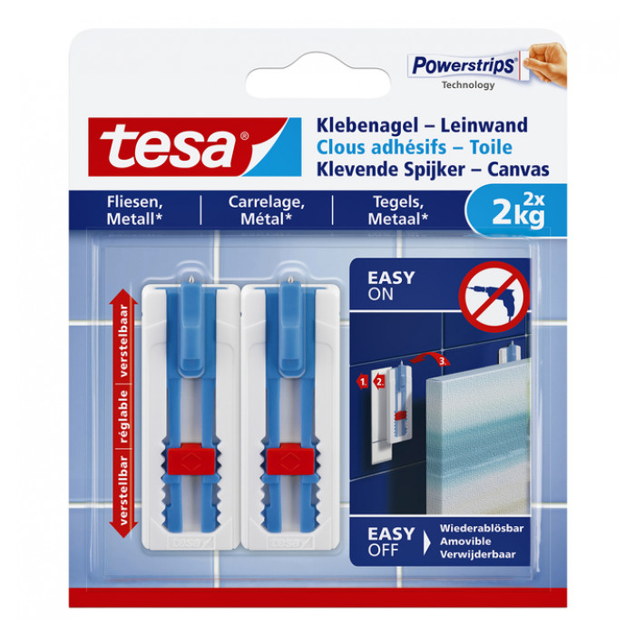 Klevende spijker tesa® canvas- tegels en metaal 2kg wit 2 stuks