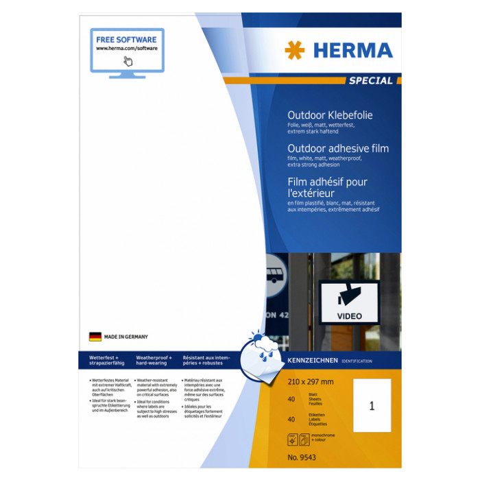 Etiket HERMA 9543 210x297mm weerbestendig wit 40stuks
