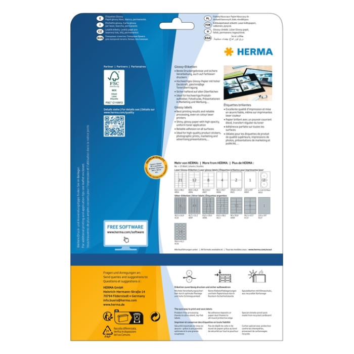 Etiket HERMA 4915 199.6X143.5mm glossy wit 50 etiketten