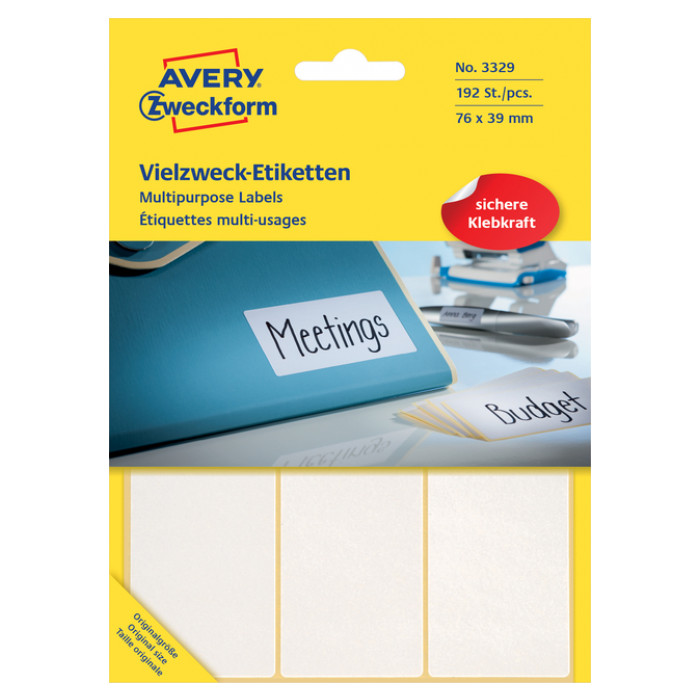 Etiket Avery Zweckform 3329 76x39mm wit 192stuks