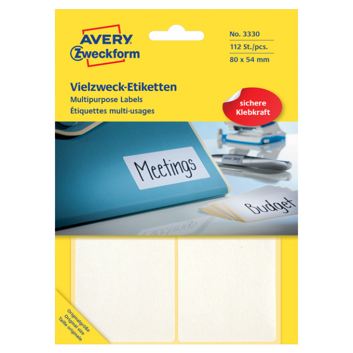 Etiket Avery Zweckform 3330 80x54mm wit 112stuks