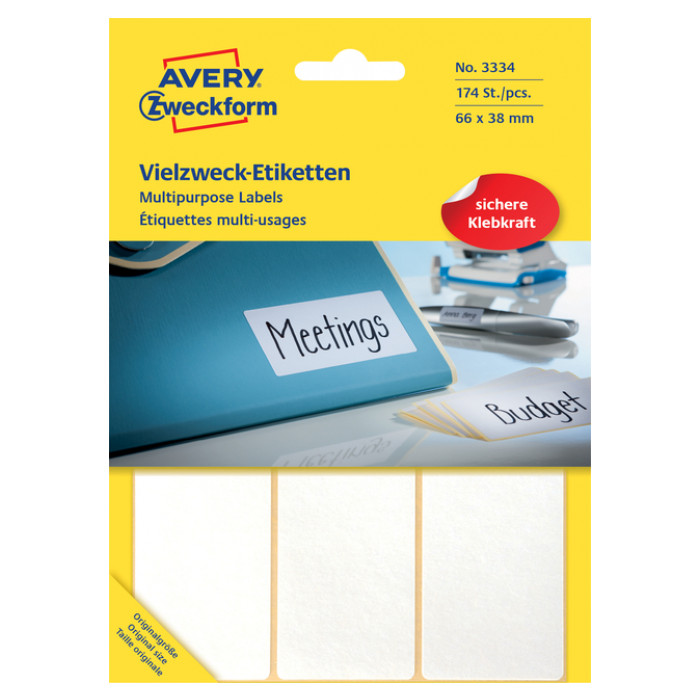 Etiket Avery Zweckform 3334 66x38mm wit 174stuks