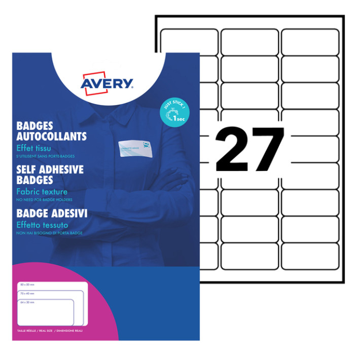 Naambadge etiket Avery L4784-20 63.5x29.6mm zk 540stuks