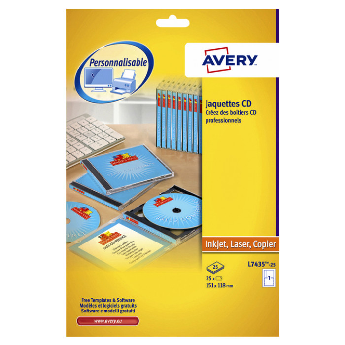Cd inlegkaart Avery L7435-25 151x118mm
