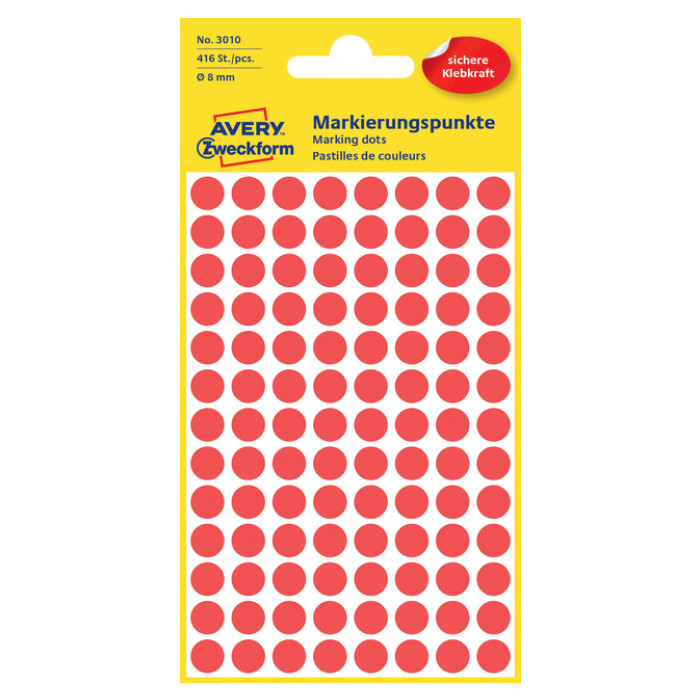 Etiket Avery Zweckform 3010 rond 8mm rood 416stuks