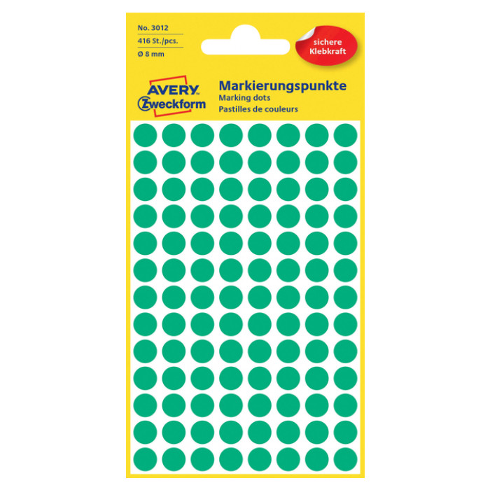 Etiket Avery Zweckform 3012 rond 8mm groen 416stuks