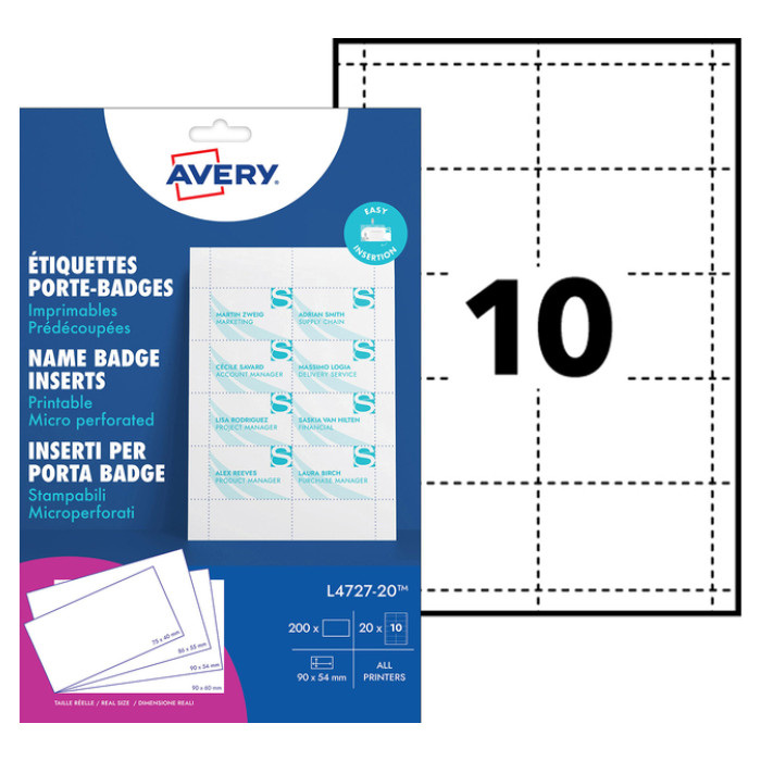 Badgekaart Avery L4727-20 54x90mm microperforatie 20 vel