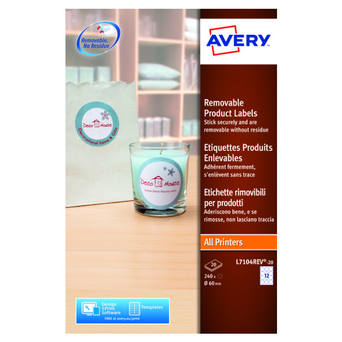 Etiket Avery L7104REV-20 60mm afneembaar wit 240stuks
