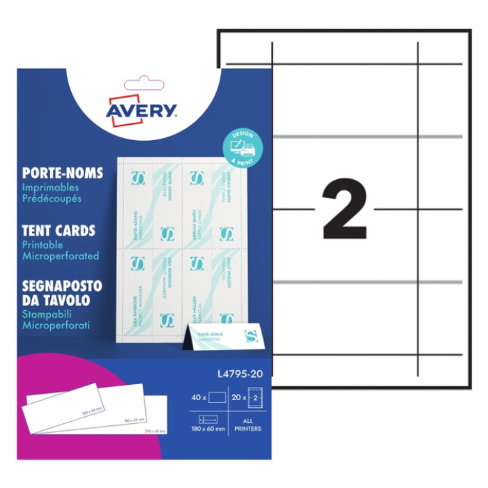 Tafelnaambord Avery L4795-20 180x60mm wit 20 stuks