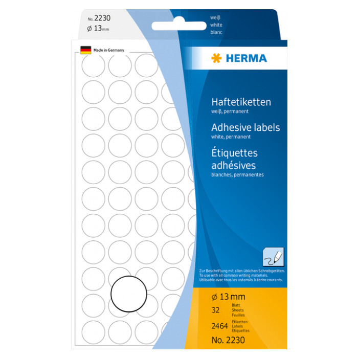 Etiket HERMA 2230 rond 13mm wit 2464stuks