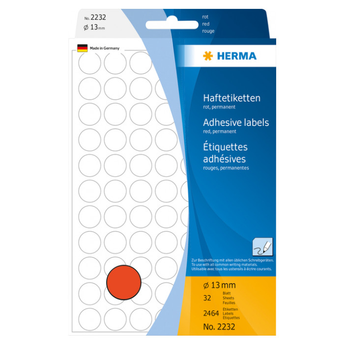 Etiket HERMA 2232 rond 13mm rood 2464stuks