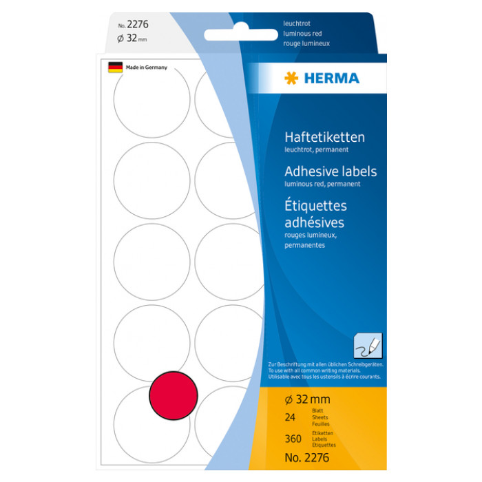 Etiket HERMA 2276 rond 32mm fluor rood 360stuks