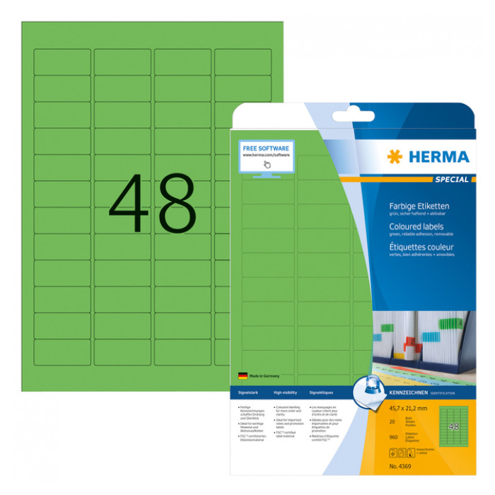 Etiket HERMA 4369 45.7x21.2mm verwijderbaar groen 960stuks