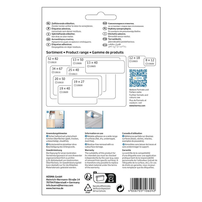 Etiket HERMA 10609 19x40mm verwijderbaar 480 etiketten