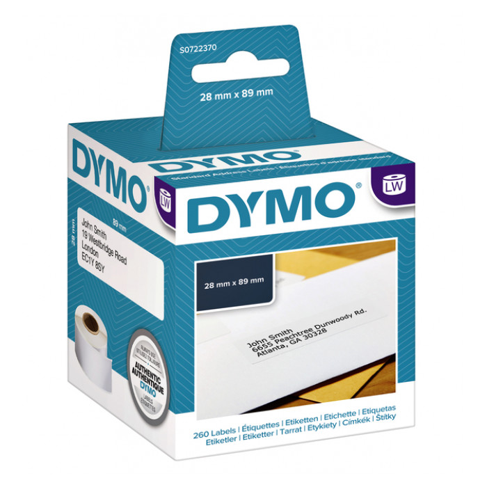 Etiket Dymo labelwriter 99010 28mmx89mm adres wit doos à 2 rol à 130 stuks
