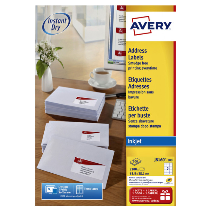 Etiket Avery J8160-100 63.5x38.1mm wit 2100stuks