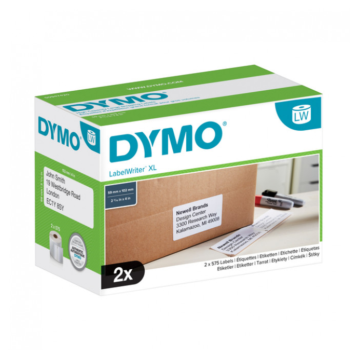 Etiket Dymo labelwriter 947420 59mmx102mm verzend wit doos à 2 rol à 575 stuks