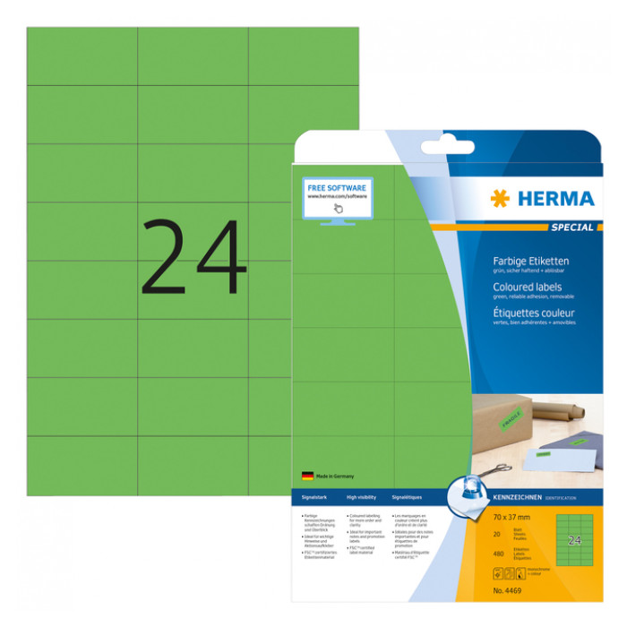 Etiket HERMA 4469 70x37mm verwijderbaar groen 480stuks