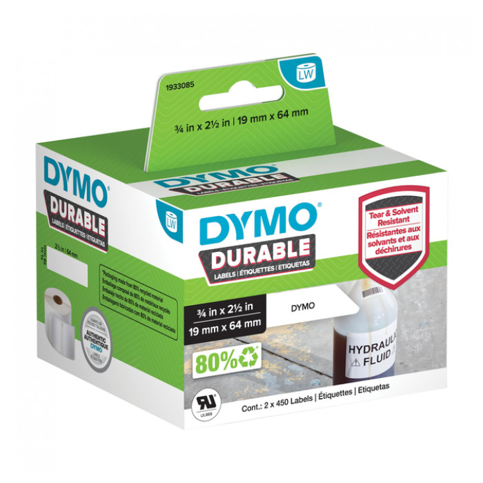 Etiket Dymo LabelWriter industrieel 19x64mm 2 rollen á 450 stuks wit