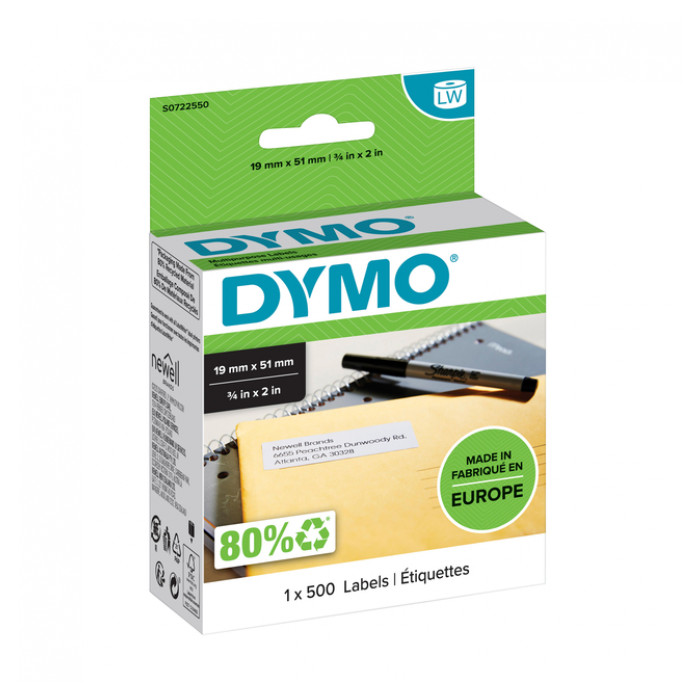 Etiket Dymo labelwriter 11355 19mmx51mm verwijderbaar rol à 500 stuks