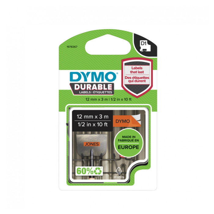 Labeltape Dymo LabelManager D1 polyester 12mm zwart op oranje