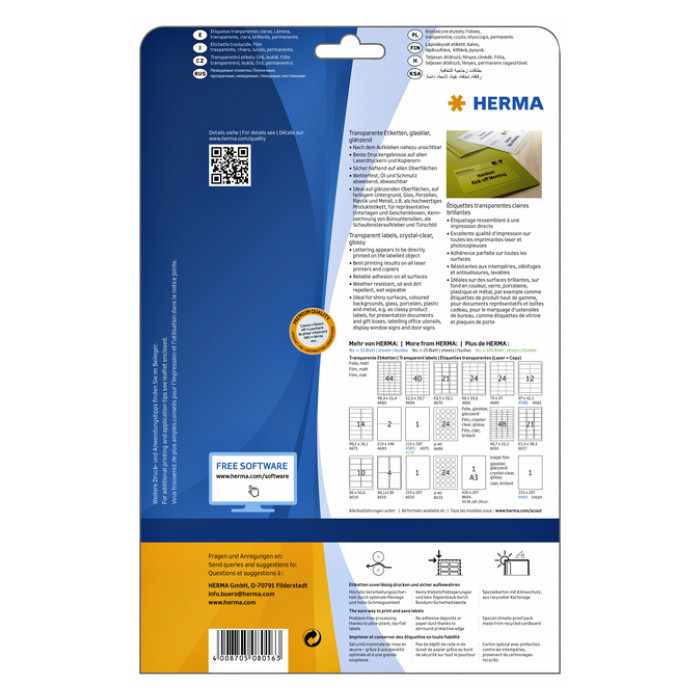 Etiket HERMA 8016 45.7x21.2mm transparant 1200 etiketten