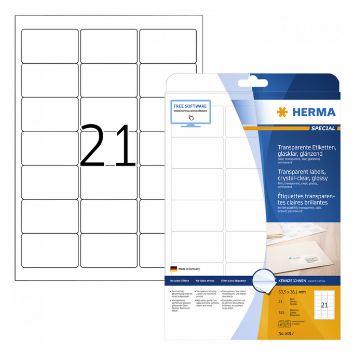 Etiket HERMA 8017 63.5x38.1mm transparant 525 stuks