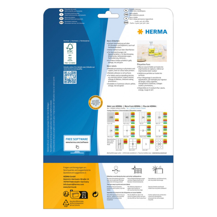 Etiket HERMA 5144 99.1x67.7mm neongeel 160stuks