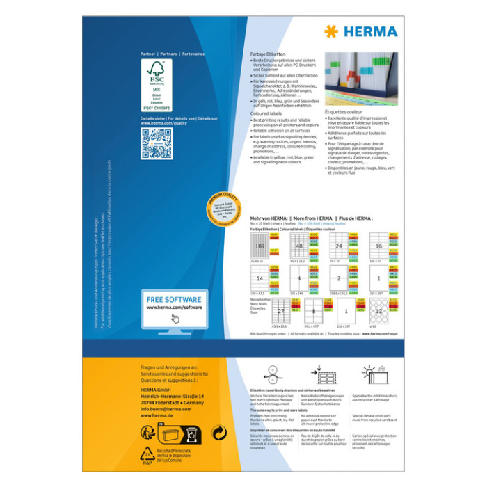 Etiket HERMA 4396 105x148mm A6 geel 400stuks