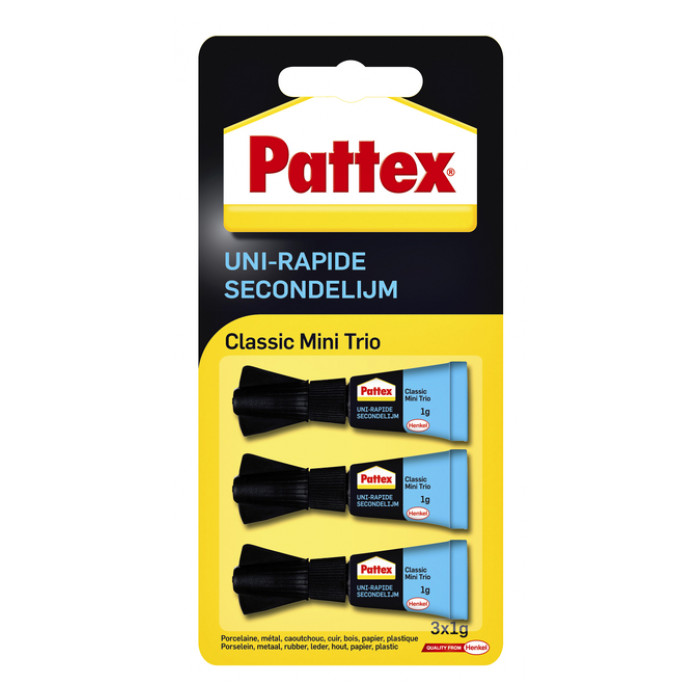 Secondelijm Pattex Classic mini trio tube 3x1gram op blister