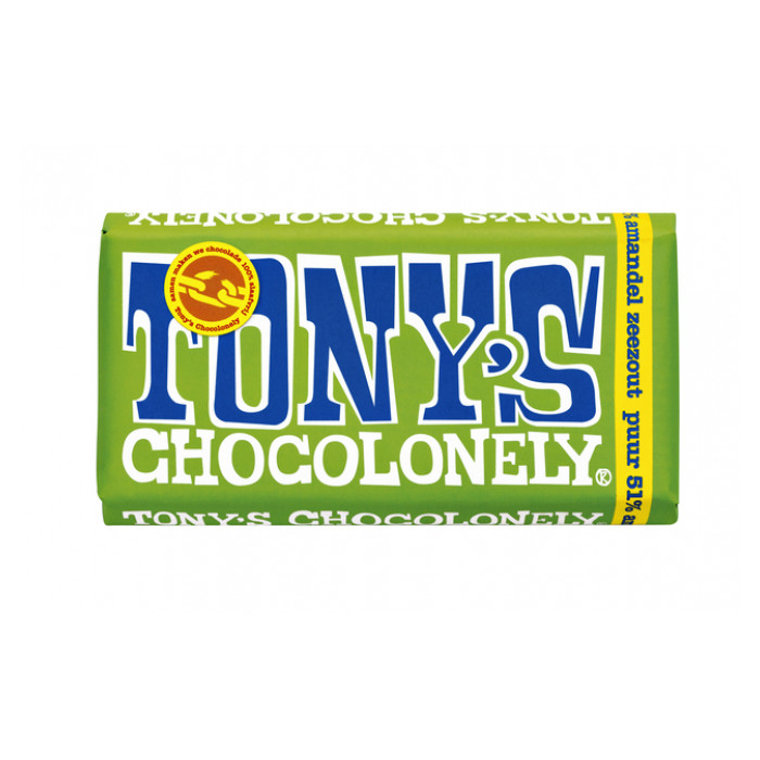 Chocolade Tony's Chocolonely puur amandel zeezout reep 180gr