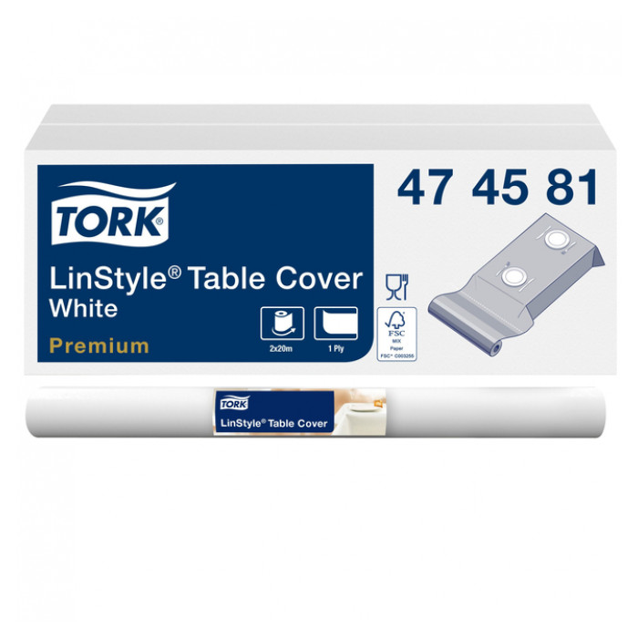 Tafellaken Tork LinStyle®  1 laags duurzaam 20mtr x 120cm wit 474581
