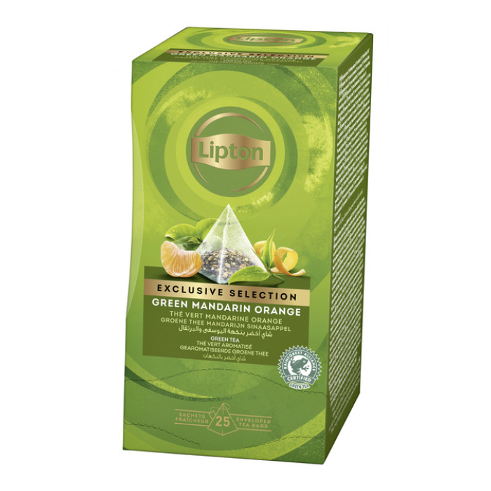 Thee Lipton Exclusive groene thee mandarijn sinaasappel 25 pramidezakjesx2gr