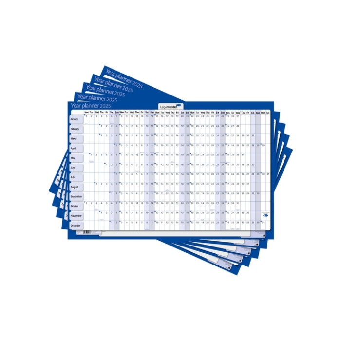 Jaarplanner 2025 Legamaster 90x60cm horizontaal gelamineerd en oprolbaar Engelstalig