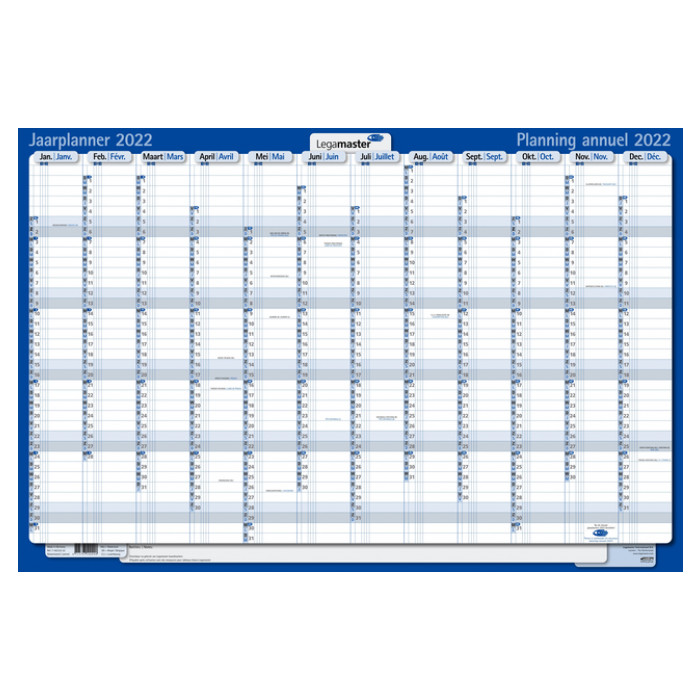 Jaarplanner 2025 Legamaster  1 persoon 90x60cm horizontaal gelamineerd Engelstalig