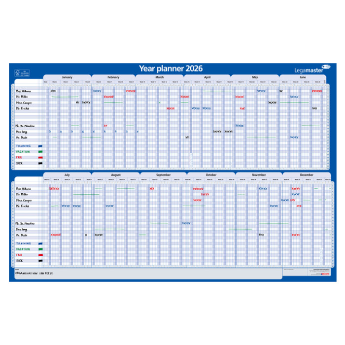 Projectplanner 2025 Legamaster 90x60cm horizontaal gelamineerd Engelstalig