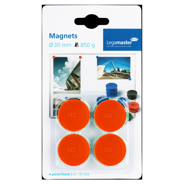 Magneet Legamaster 30mm 850gr rood 4 stuks