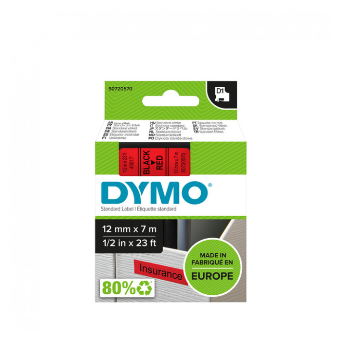 Labeltape Dymo LabelManager D1 polyester 12mm zwart op rood