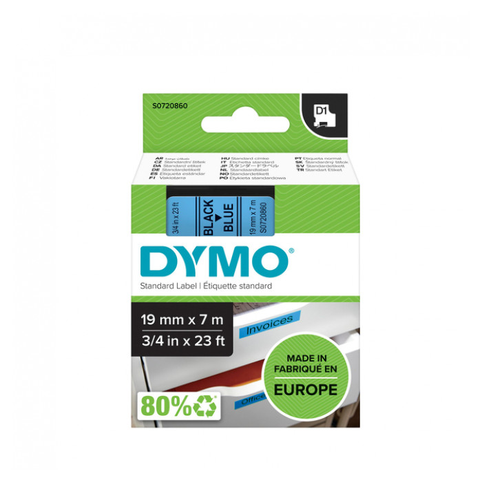 Labeltape Dymo LabelManager D1 polyester 19mm zwart op blauw