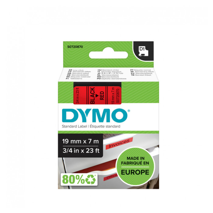 Labeltape Dymo LabelManager D1 polyester 19mm zwart op rood