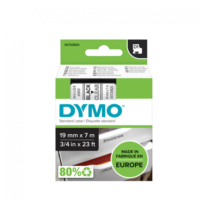 Labeltape Dymo LabelManager D1 polyester 19mm zwart op transparant