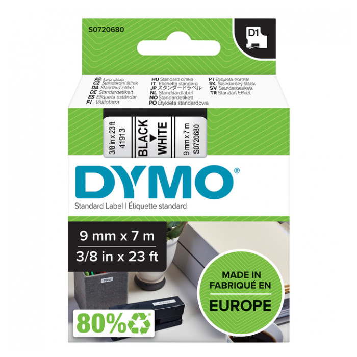 Labeltape Dymo LabelManager D1 polyester 9mm zwart op wit