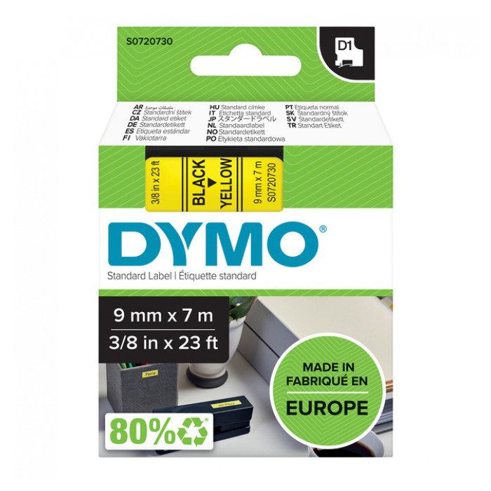 Labeltape Dymo LabelManager D1 polyester 9mm zwart op geel
