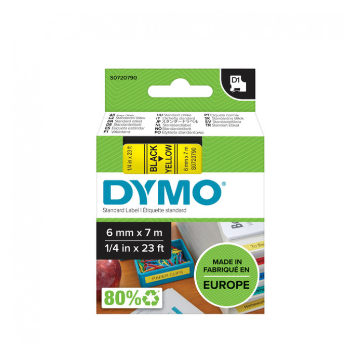 Labeltape Dymo LabelManager D1 polyester 6mm zwart op geel