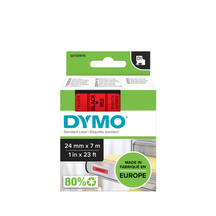 Labeltape Dymo LabelManager D1 polyester 24mm zwart op rood