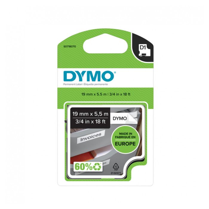 Labeltape Dymo LabelManager D1 polyester 24mm wit op zwart