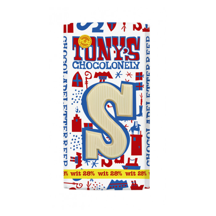 Chocoladeletter Tony's Chocolonely wit S 180gr